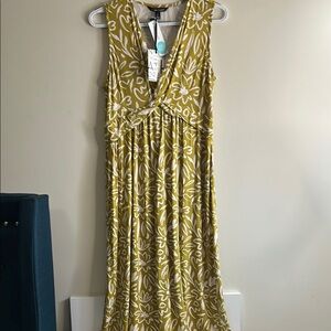 Hawthorn Vera Midi length Floral abstract green summer sleeveless dress size L